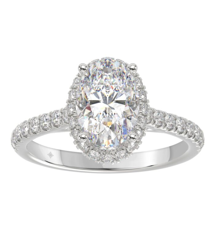 LADIES RING 2 1/2CT ROUND/OVAL DIAMOND 14K WHITE GOLD (CENTER STONE OVAL DIAMOND 2CT )