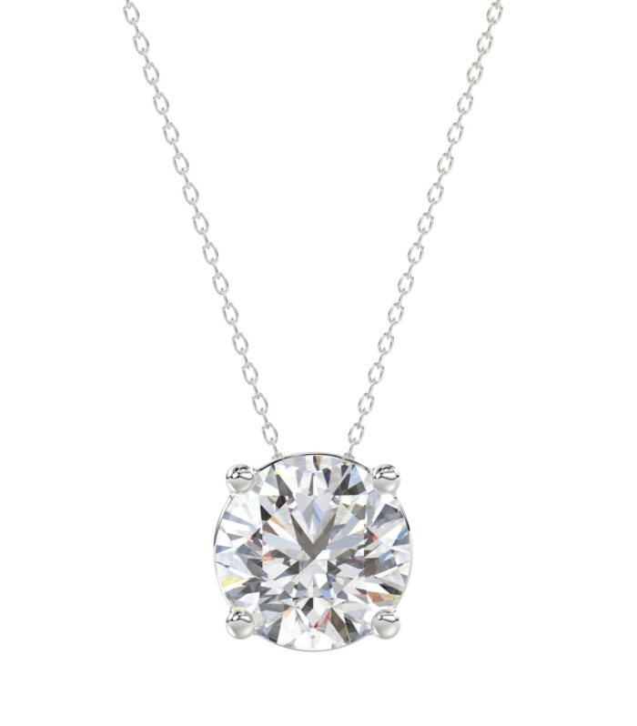 LADIES SOLITAIRE PENDANT WITH UNDER-PASS CHAIN 3CT ROUND DIAMOND 14K WHITE GOLD