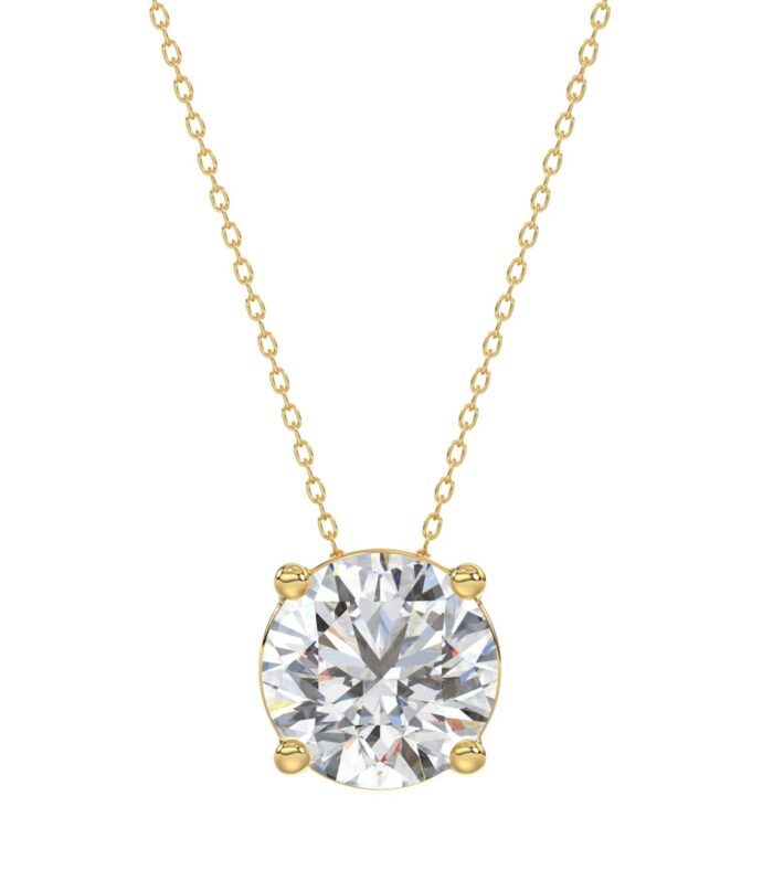 LADIES SOLITAIRE PENDANT WITH UNDER-PASS CHAIN 3CT ROUND DIAMOND 14K YELLOW GOLD