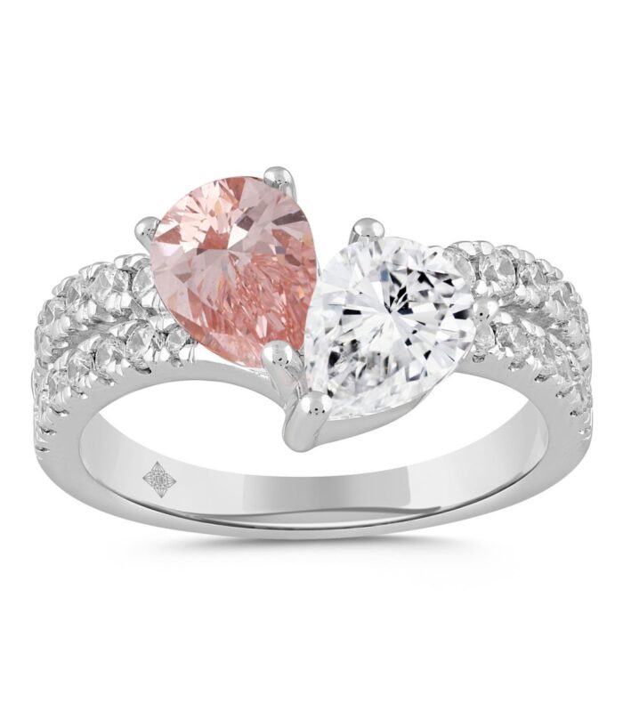 ETERNAL BLUSH COLLECTION 14K WHITE/ROSE GOLD 2.00CT ROUND/PINK PEAR DIAMOND LADIES RING (CENTER STONE PINK PEAR DIAMOND 3/4CT)