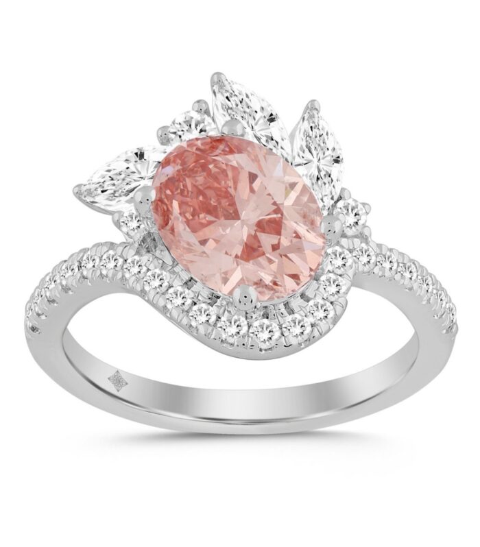 ETERNAL BLUSH COLLECTION 14K WHITE GOLD 2 1/4CT ROUND/MARQUISE/OVAL DIAMOND LADIES RING (CENTER STONE PINK OVAL DIAMOND 1 1/2CT)
