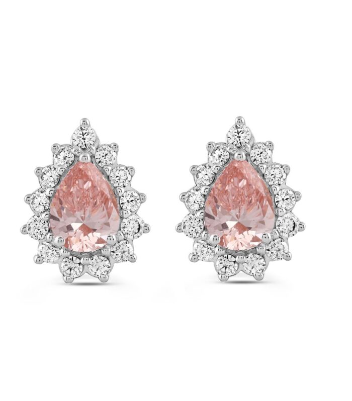 ETERNAL BLUSH COLLECTION LADIES EARRINGS 3CT ROUND/PEAR DIAMOND 14K WHITE/ROSE GOLD (CENTER STONE PINK PEAR DIAMOND 1CT)