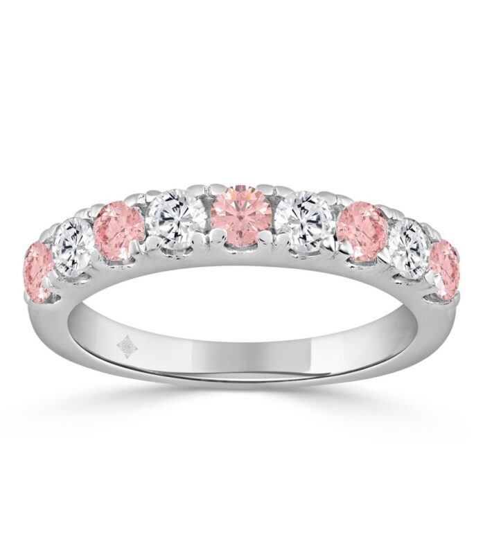 ETERNAL BLUSH COLLECTION 14K WHITE GOLD 1.00 CT ROUND PINK & WHITE DIAMOND ALTERNATING BAND RING