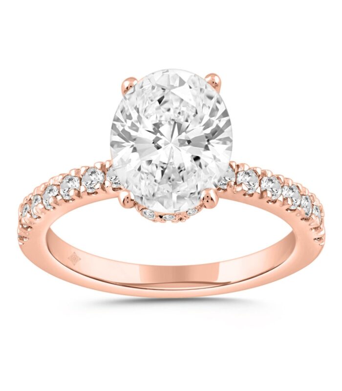 14K ROSE GOLD 1/2CT ROUND/OVAL DIAMOND LADIES RING (CENTER STONE OVAL DIAMOND 2CT)