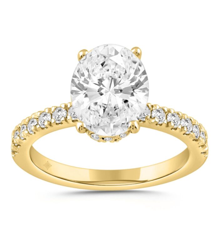 LADIES RING 2 1/2CT ROUND/OVAL DIAMOND 14K YELLOW GOLD (CENTER STONE OVAL DIAMOND 2CT )