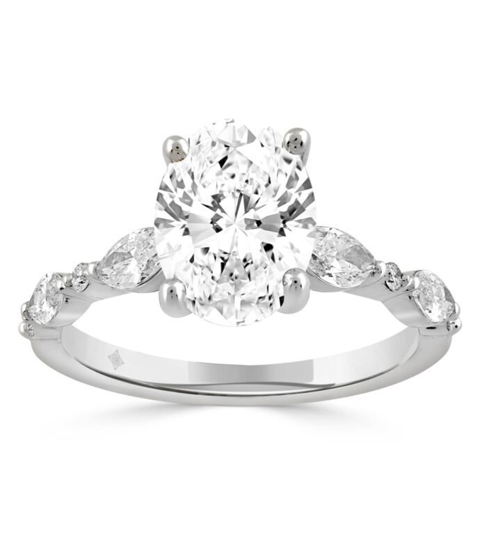 14K WHITE GOLD 2 1/2CT ROUND/OVAL/MARQUISE DIAMOND LADIES RING (CENTER STONE OVAL DIAMOND 2CT)
