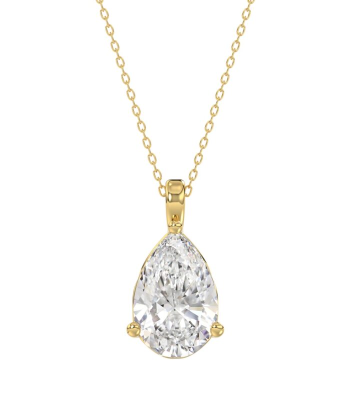 LADIES SOLITAIRE PENDANT 4CT PEAR DIAMOND 14K YELLOW GOLD