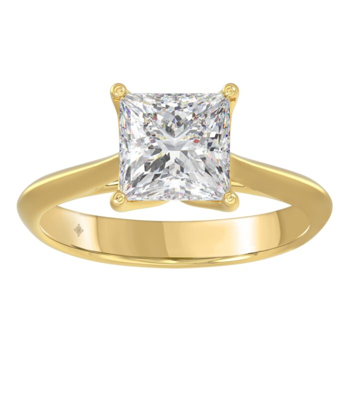 LADIES SOLITAIRE RING 2 1/2CT PRINCESS DIAMOND 14K YELLOW GOLD