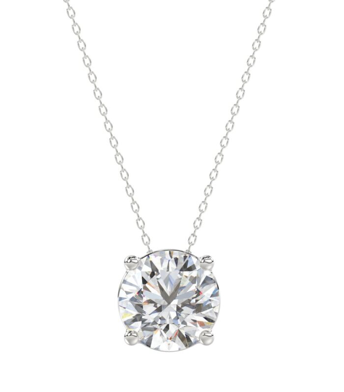 LADIES SOLITAIRE PENDANT WITH UNDER-PASS CHAIN 2 1/2CT ROUND DIAMOND 14K WHITE GOLD