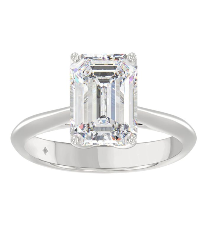 LADIES SOLITAIRE RING 4CT EMERALD DIAMOND 14K WHITE GOLD