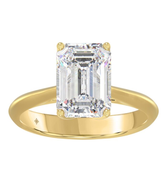 LADIES SOLITAIRE RING 4CT EMERALD DIAMOND 14K YELLOW GOLD