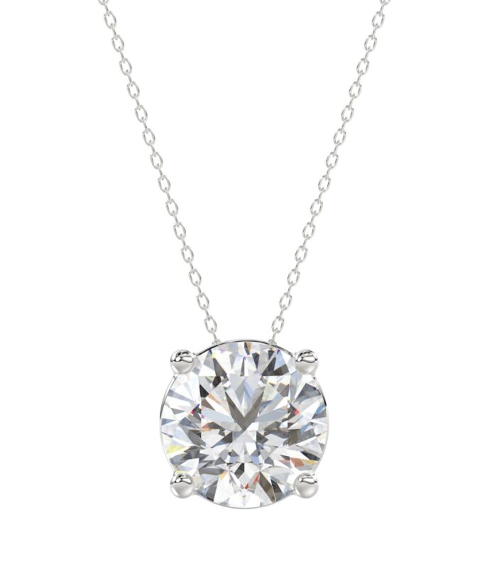 LADIES SOLITAIRE PENDANT WITH CHAIN 4CT ROUND DIAMOND 14K WHITE GOLD