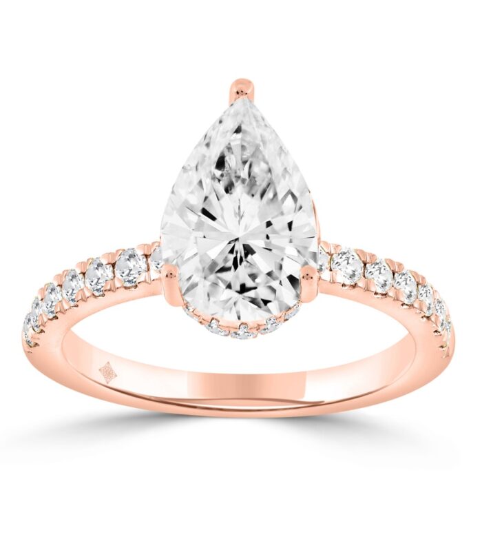 14K ROSE GOLD 1/2CT ROUND/PEAR DIAMOND LADIES RING (CENTER STONE PEAR DIAMOND 2CT)