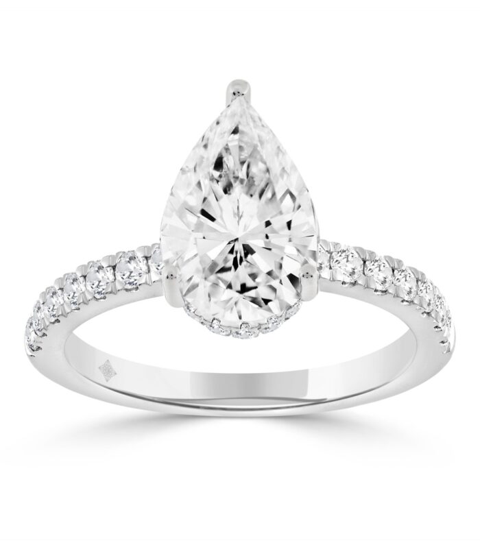 14K WHITE GOLD 1/2CT ROUND/PEAR DIAMOND LADIES RING (CENTER STONE PEAR DIAMOND 2CT)