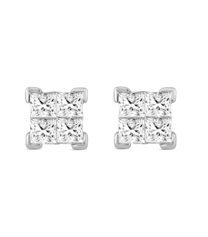 LADIES EARRINGS 1.00CT PRINCESS DIAMOND 10K WHITE GOLD