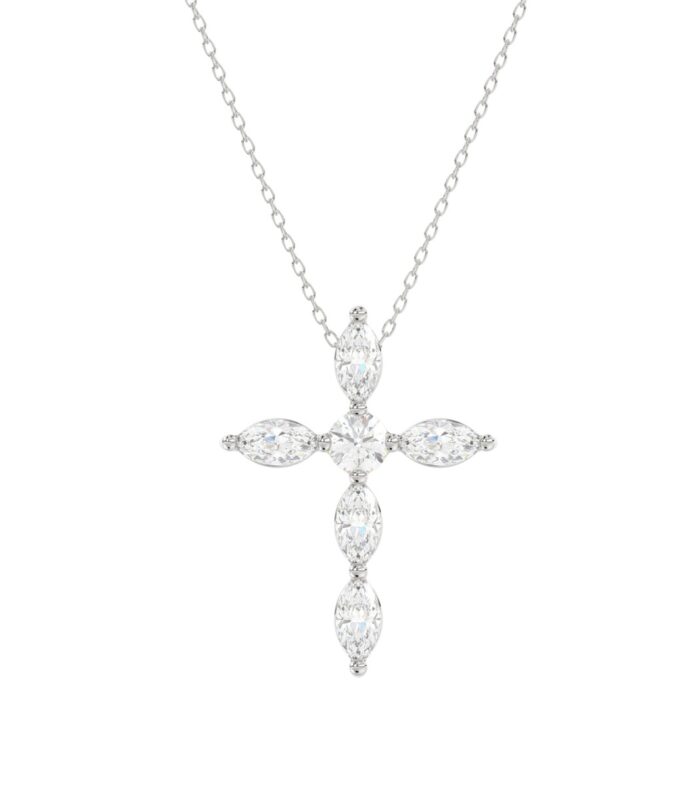 LADIES PENDANT WITH CHAIN 1 1/4CT ROUND/MARQUISE DIAMOND 14K WHITE GOLD