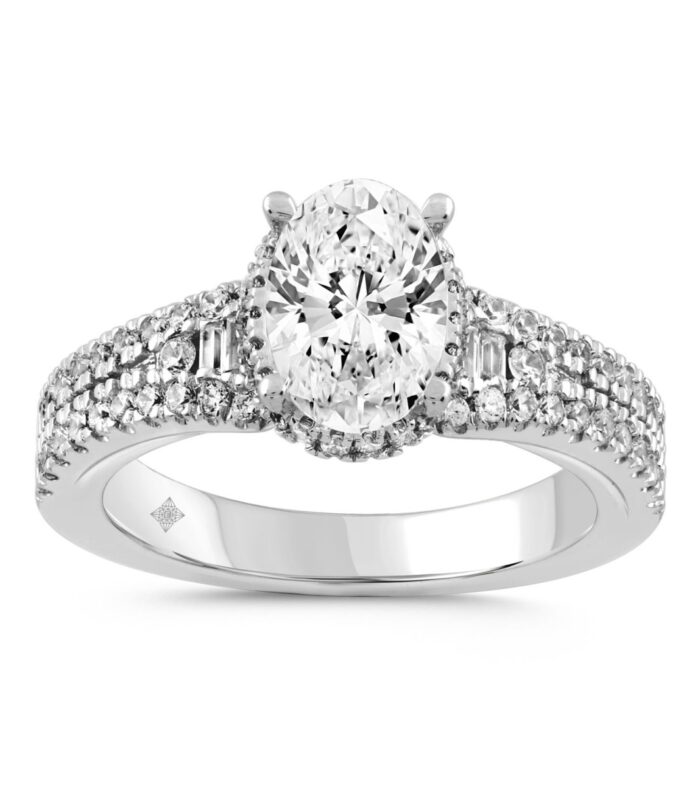 LADIES RING 2 1/2CT ROUND/BAGUETTE/OVAL DIAMOND  14K WHITE GOLD (CENTER STONE OVAL DIAMOND 3.00CT)