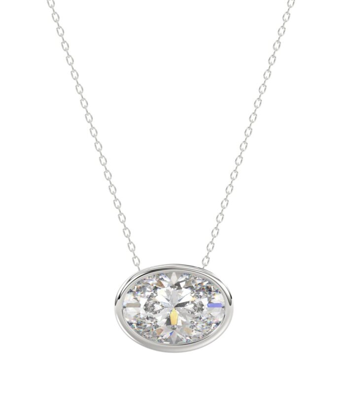 LADIES SOLITAIRE PENDANT 1CT OVAL DIAMOND 14K WHITE GOLD