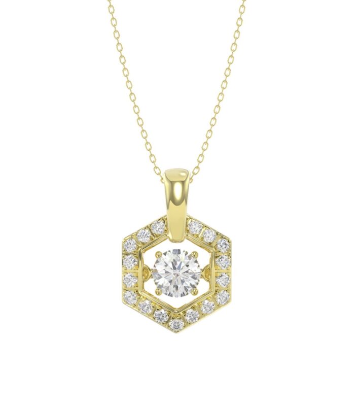 LADIES DANCING DIAMOND PENDANT WITH CHAIN 1/2CT ROUND DIAMOND 14K YELLOW GOLD (CENTER STONE ROUND DIAMOND 1/3CT)