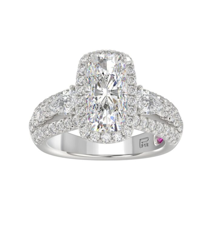 21K PLATINUM LADIES RING 3 1/2CT ROUND/PEAR/CUSHION/BAGUETTE DIAMOND (CENTER STONE CUSHION DIAMOND 2CT)