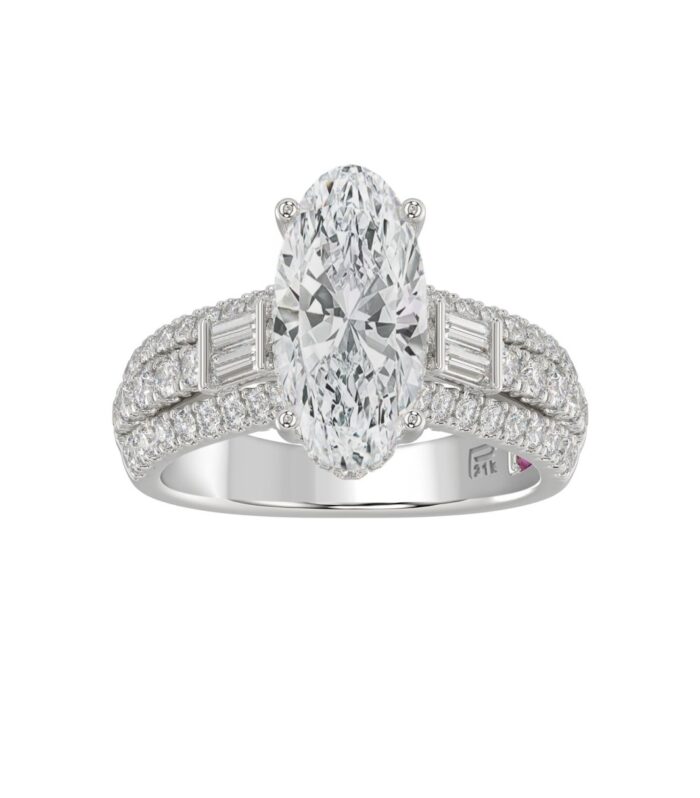 21K PLATINUM LADIES RING 4.00CT ROUND/OVAL/BAGUETTE DIAMOND (CENTER STONE OVAL DIAMOND 3CT)