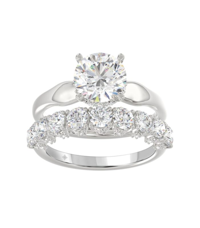 14K WHITE GOLD 3 5/8CT ROUND DIAMOND LADIES BRIDAL SET (CENTER STONE ROUND DIAMOND 2CT)