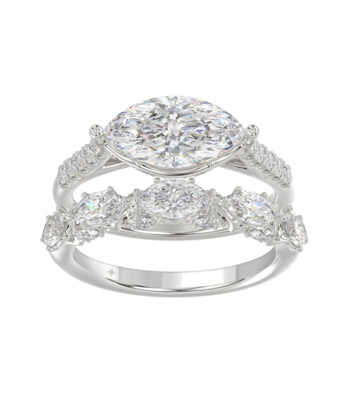 14K WHITE GOLD 3 1/2CT ROUND/MARQUISE DIAMOND LADIES BRIDAL SET (CENTER STONE MARQUISE DIAMOND 2.00CT)