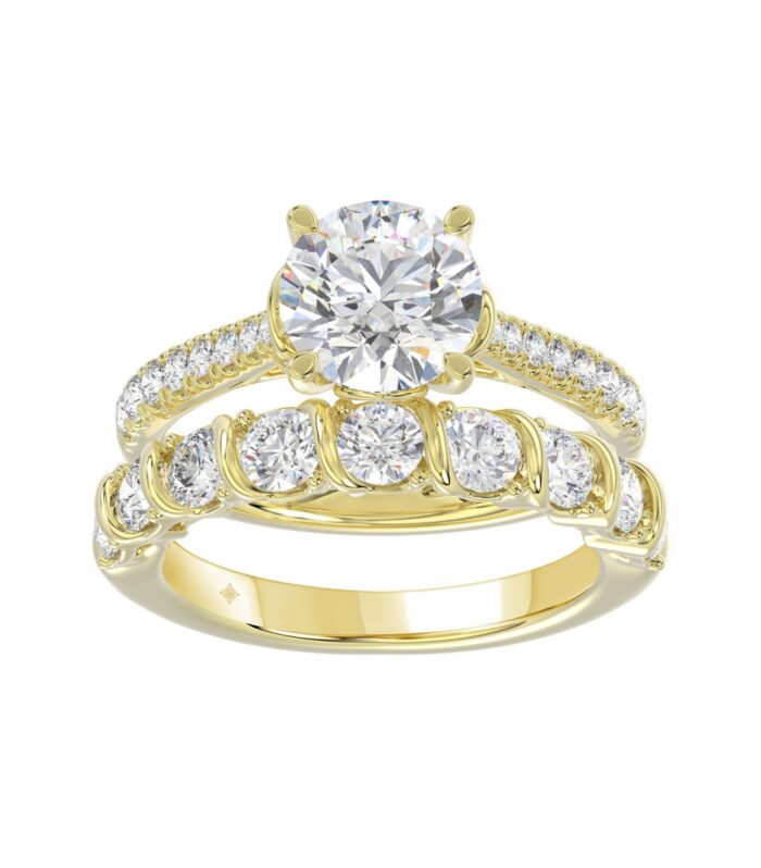 LADIES BRIDAL SET 3 1/2CT ROUND DIAMOND 14K YELLOW GOLD (CENTER STONE ROUND DIAMOND 2.00CT)