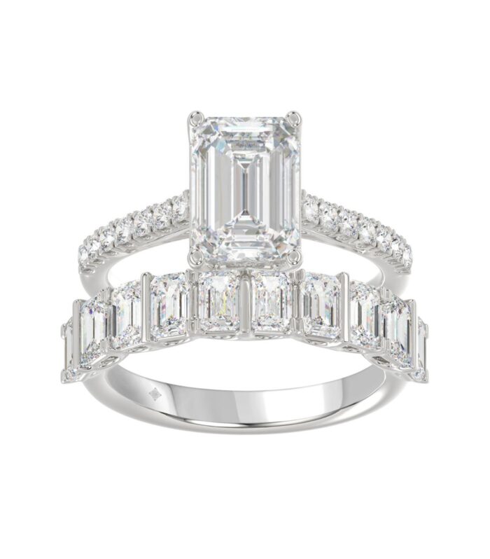 LADIES BRIDAL SET 5.00CT ROUND/EMERALD DIAMOND 14K WHITE GOLD (CENTER STONE EMERALD DIAMOND 3.00CT)