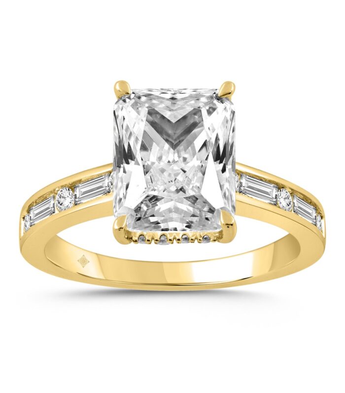 14K YELLOW GOLD 3 1/2CT ROUND/BAGUETTE/RADIANT DIAMOND LADIES RING