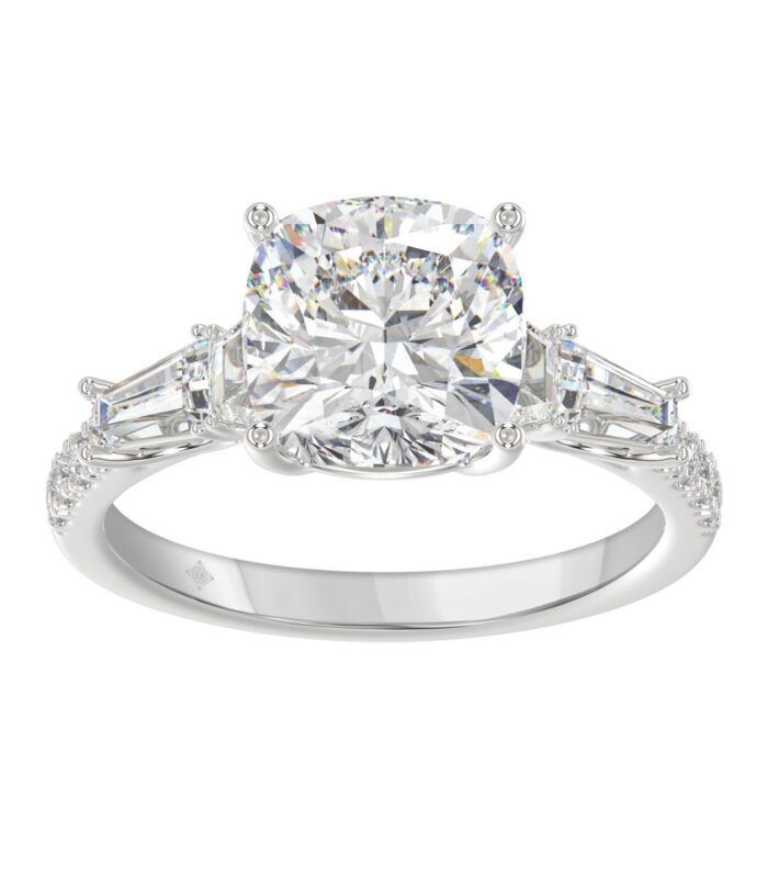 14K WHITE GOLD 4.00CT ROUND/CUSHION/TRAPEZOID/TAPER BAGUETTE DIAMOND LADIES RING