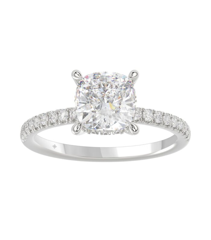 14K WHITE GOLD 2 1/4CT ROUND/CUSHION DIAMOND LADIES RING (CENTER STONE CUSHION DIAMOND 2CT)