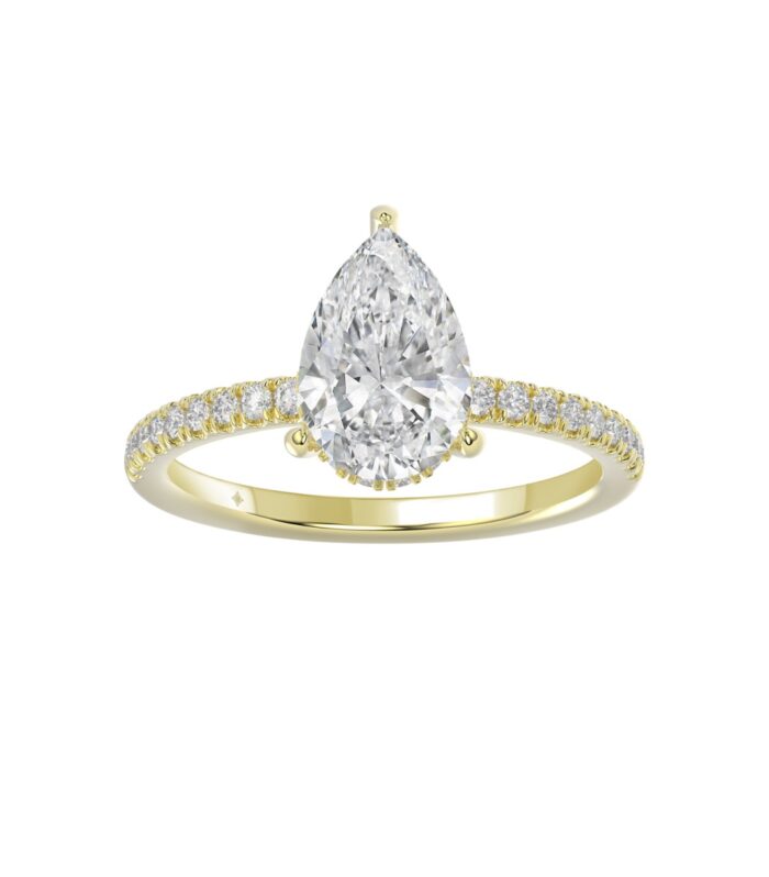 14K YELLOW GOLD 2 3/4CT ROUND/PEAR DIAMOND LADIES RING (CENTER STONE PEAR DIAMOND 2CT)