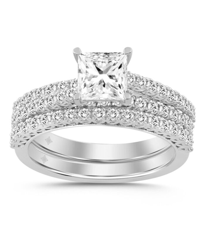 14K WHITE GOLD 1 3/4CT ROUND/PRINCESS DIAMOND BRIDAL SET