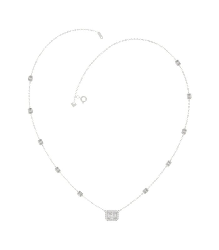 14K WHITE GOLD 2 1/4CT ROUND/EMERALD DIAMOND LADIES NECKLACE