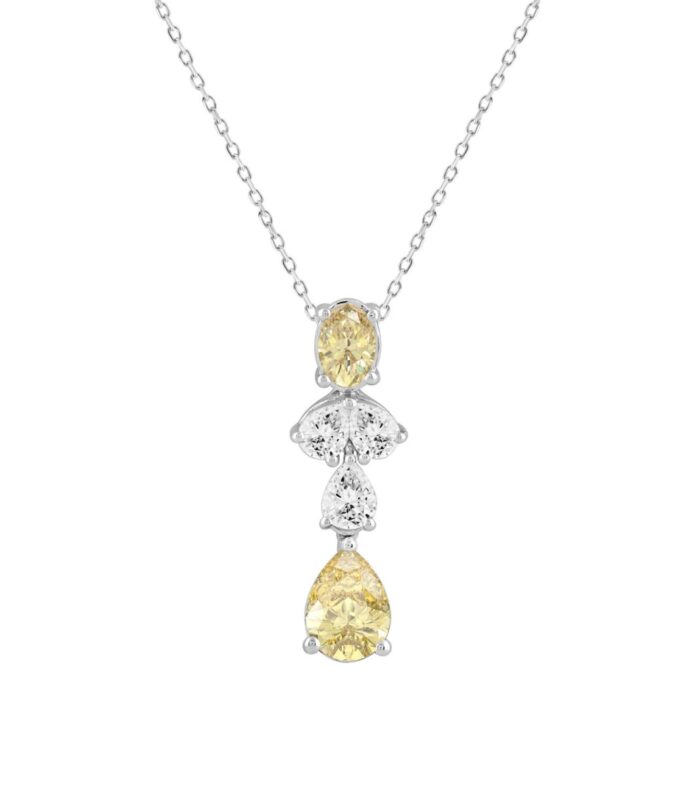 14K WHITE/YELLOW GOLD 2.00CT PEAR/OVAL DIAMOND LADIES PENDANT WITH CHAIN (PEAR PINK 1.00CT/OVAL DIAMOND 1/2CT)