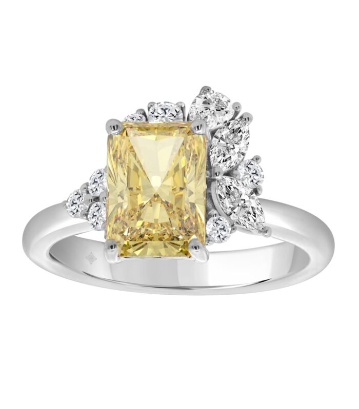 14K WHITE GOLD 2 1/2CT ROUND/MARQUISE/PEAR/YELLOW RADIANT DIAMOND LADIES RING (CENTER STONE YELLOW RADIANT DIAMOND 2CT)