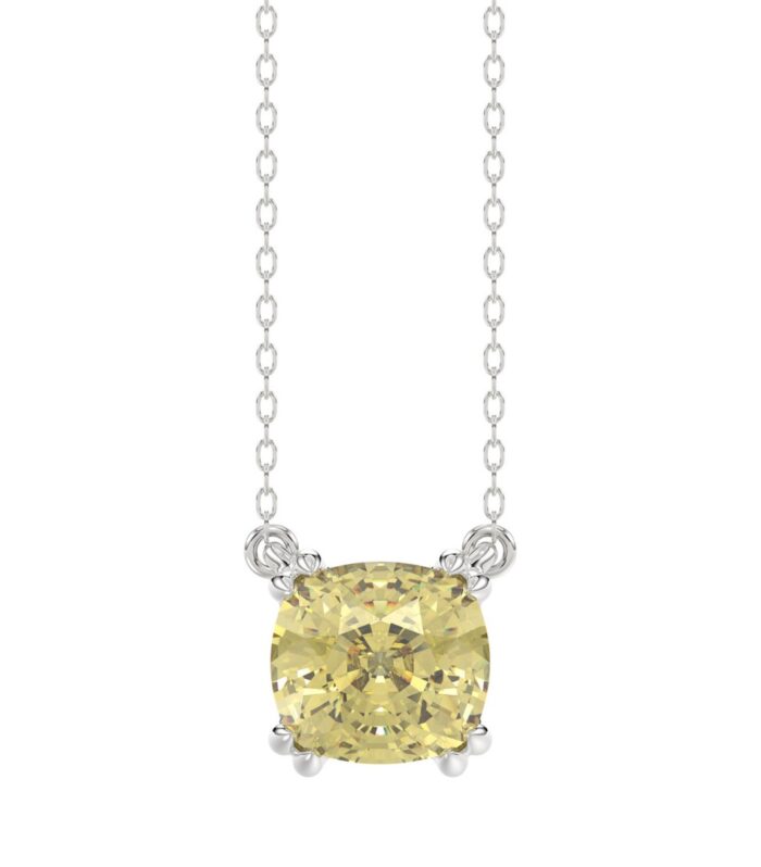 14K WHITE GOLD 1.00CT CUSHION YELLOW DIAMOND LADIES PENDANT