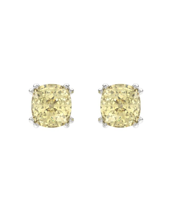 14K WHITE GOLD 2.00CT CUSHION YELLOW DIAMOND LADIES EARRINGS