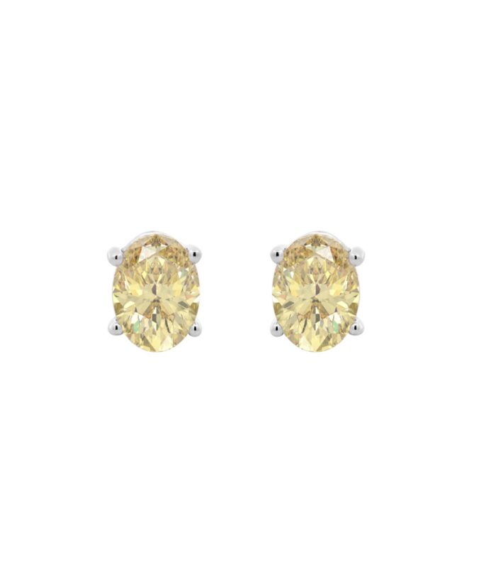 14K WHITE GOLD 2.00CT YELLOW OVAL DIAMOND LADIES EARRINGS