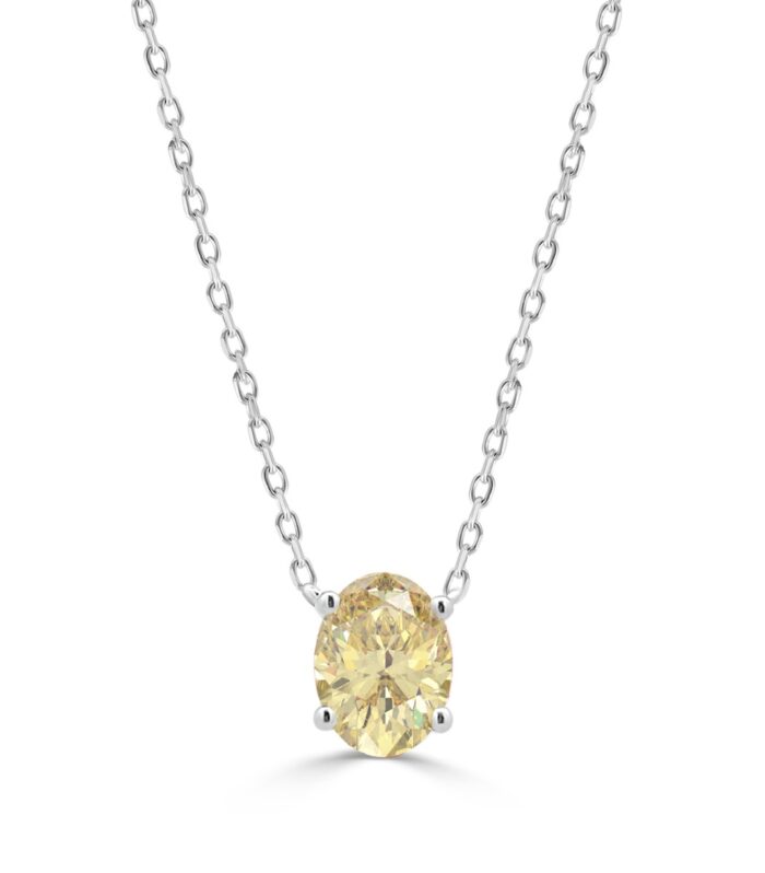 14K WHITE GOLD 1.00CT YELLOW OVAL DIAMOND LADIES PENDANT