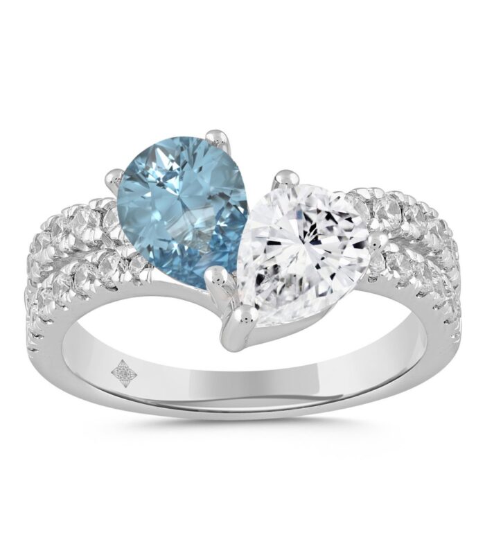14K WHITE GOLD 2.00CT ROUND/PEAR DIAMOND LADIES RING (CENTER STONE BLUE PEAR DIAMOND 3/4CT)