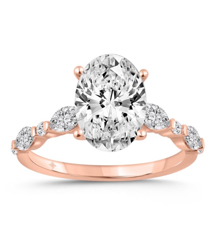 14K ROSE GOLD 4.00CT ROUND/OVAL/MARQUISE DIAMOND LADIES RING (CENTER STONE OVAL DIAMOND 3 1/2CT)