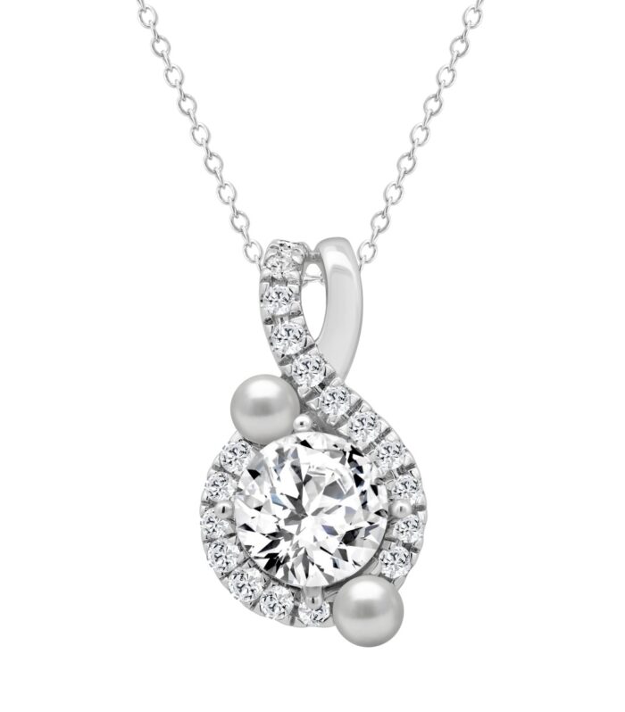 14K WHITE GOLD 1 1/4CT ROUND/PEARL DIAMOND LADIES PENDANT WITH CHAIN