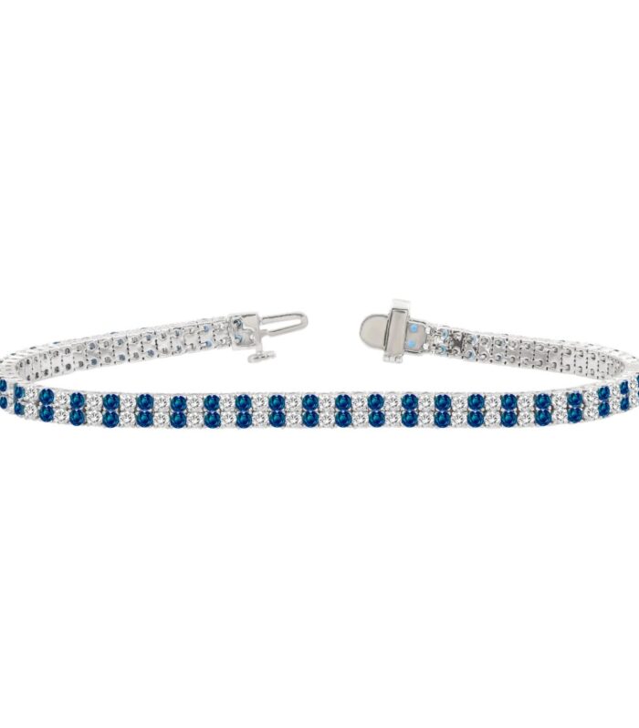 14K WHITE GOLD 5 3/4CT ROUND/ROUND BLUE SAPPHIRE DIAMOND LADIES BRACELET