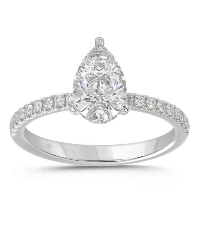14K WHITE GOLD 1 3/4CT ROUND/PEAR DIAMOND LADIES RING (CENTER STONE PEAR DIAMOND 1 1/2CT)