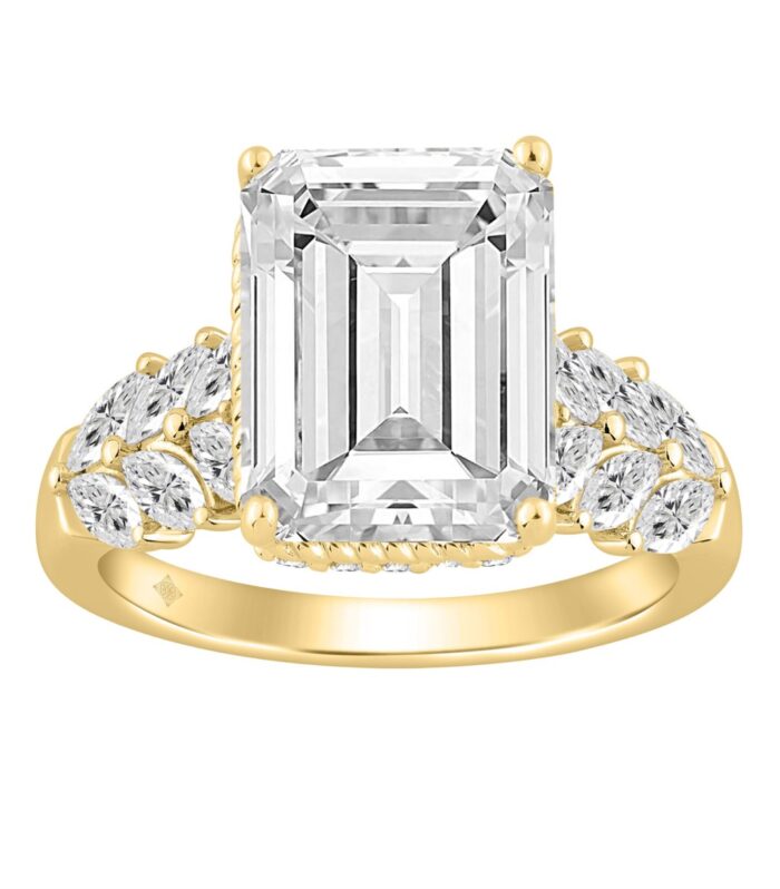 14K YELLOW GOLD 4.00CT ROUND/MARQUISE/EMERALD DIAMOND LADIES RING (CENTER STONE EMERALD DIAMOND 3CT)