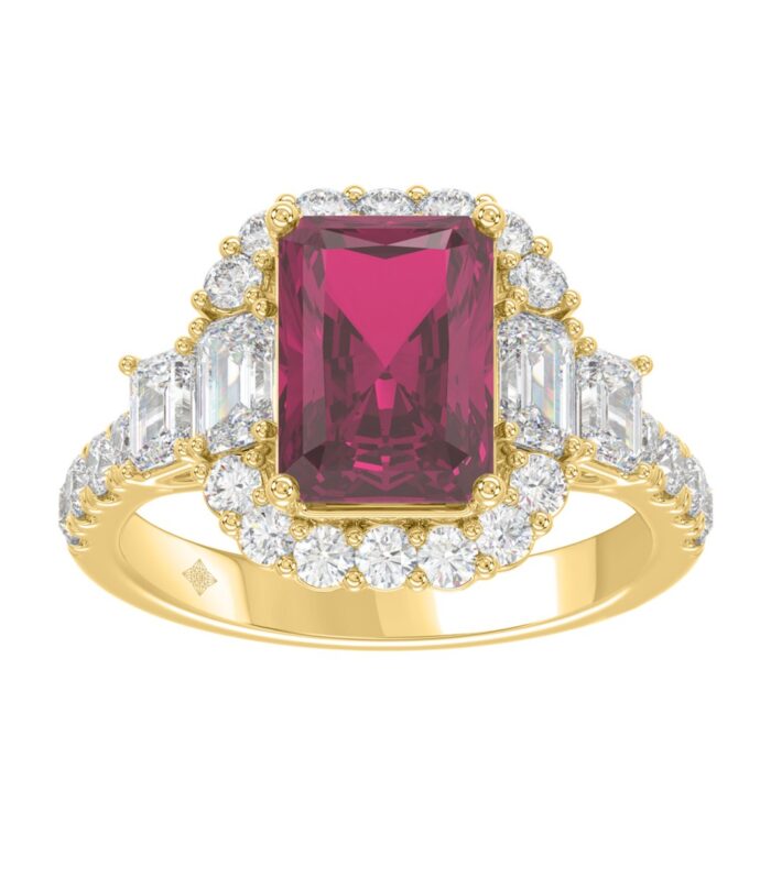 14K YELLOW GOLD 4 1/2CT ROUND/EMERALD DIAMOND LADIES RING (CENTER STONE RUBY EMERALD DIAMOND 3CT)