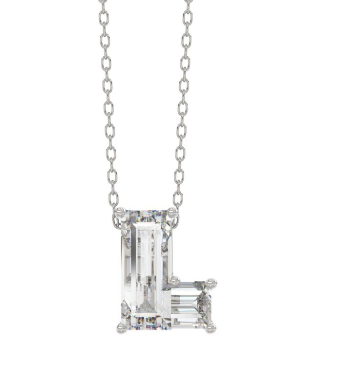 10K WHITE GOLD 1 1/3CT FANCY CUT ALPHABET DIAMOND LADIES PENDANT WITH CHAIN