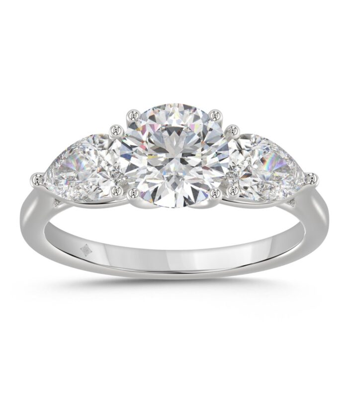 14K WHITE GOLD 2 1/3CT ROUND/PEAR DIAMOND LADIES RING (CENTER STONE ROUND DIAMOND 1 1/4CT)